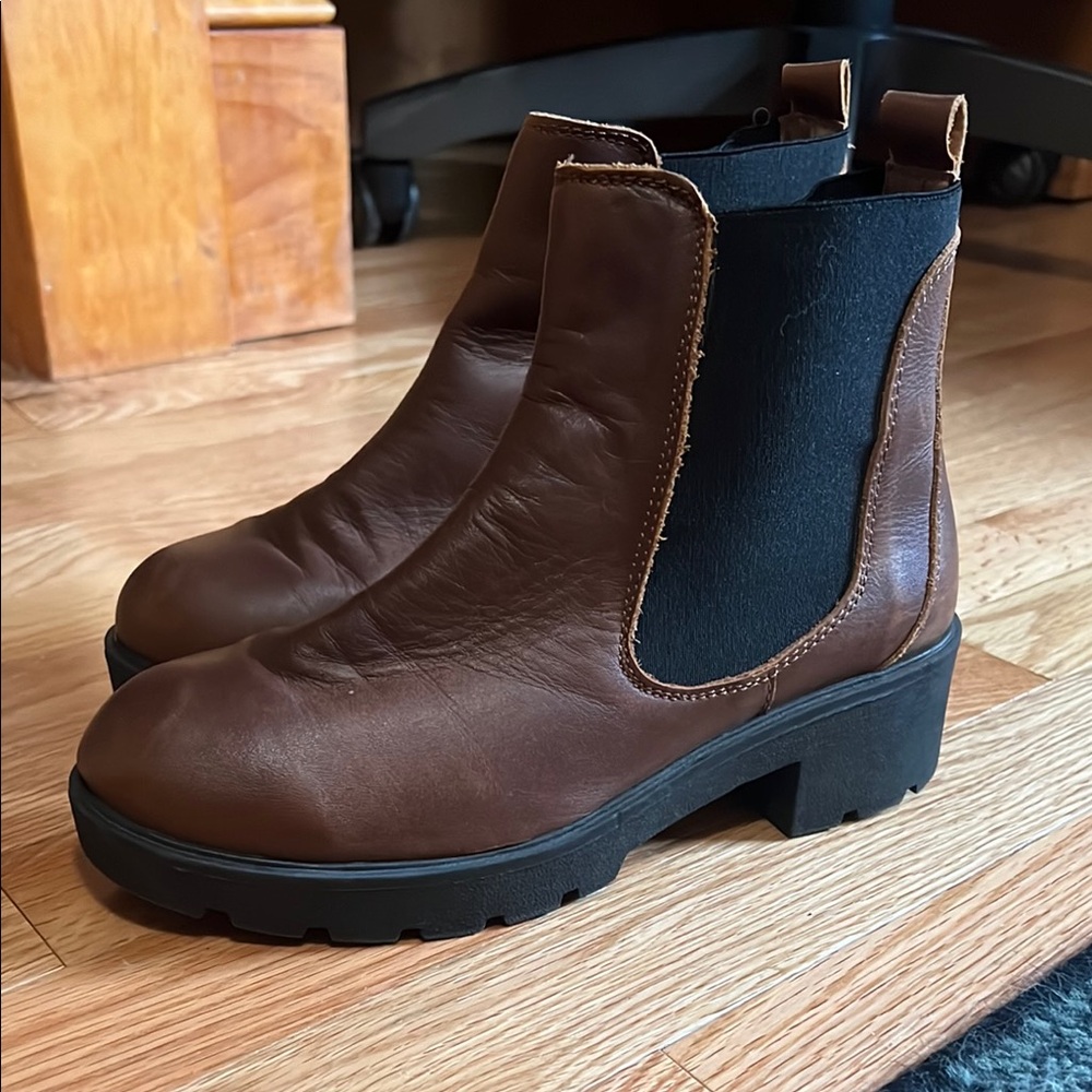 Brown Leather Chelsea Ankle Boots with Black Sole